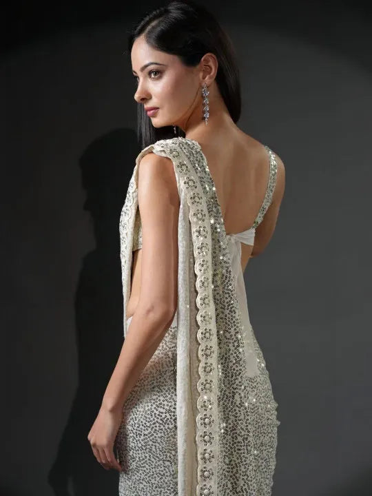 Ready To Wear Premium Luxe Sequin Infused Saree with Designer Unstitched Blouse