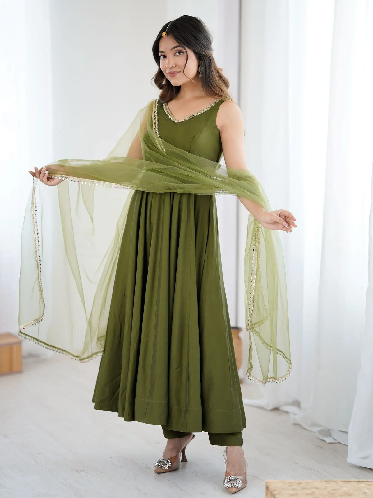 Chanderi Silk Lace Work Festive Wear Anarkali Suit