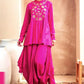 Floral Embroidered Pleated Sequined A-Line Fusion Kurti with Dhoti Pant