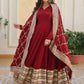 Women Maroon Embroidered Georgette Anarkali Kurta