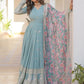 Floral Embroidered Sequined Georgette Anarkali Kurta With Dupatta