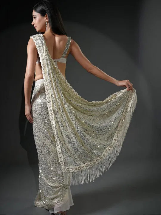 Ready To Wear Premium Luxe Sequin Infused Saree with Designer Unstitched Blouse