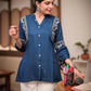 Women Ethnic Motifs Embroidered Mandarin Collar A-Line Tunic