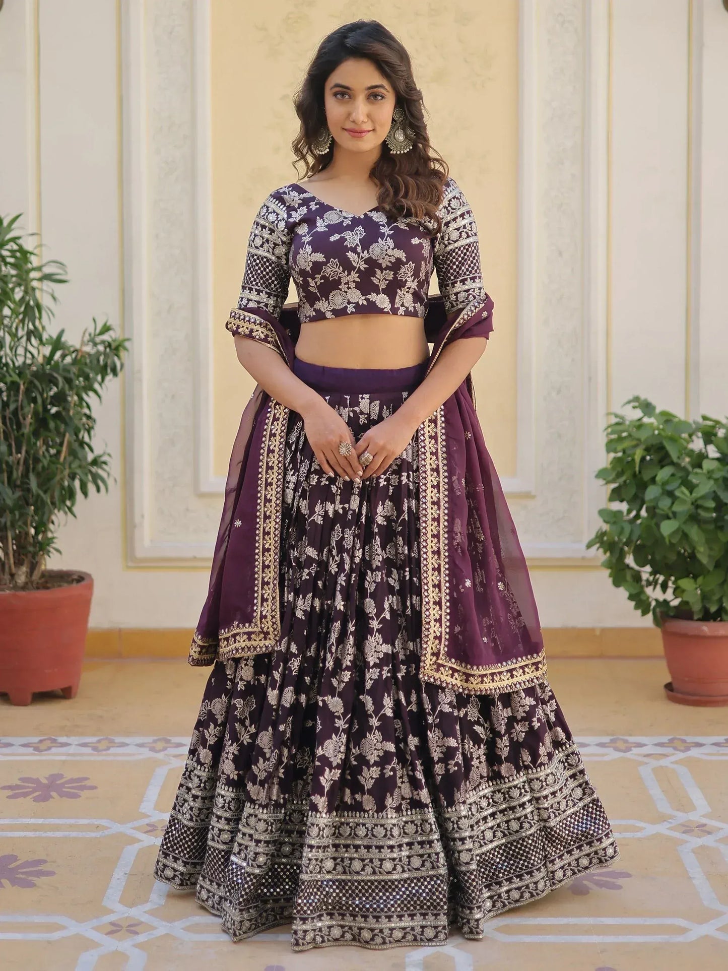 Embroidered Jacquard Reception Ready to Wear Lehenga Choli