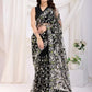 Thread Embroidered Net Party Wear Saree With Blouse - Black, Maroon, Rani Pink