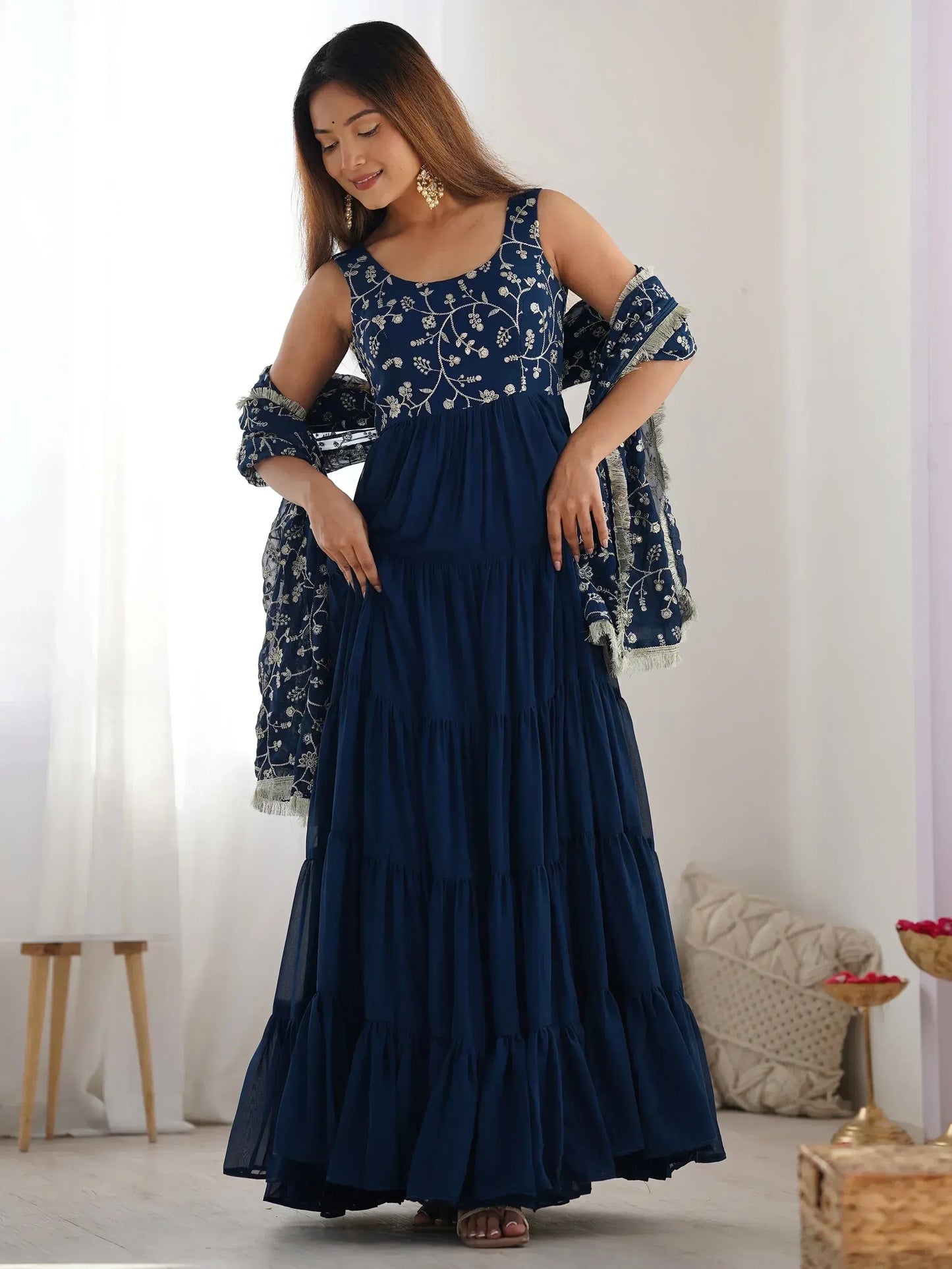 Embroidered Georgette Anarkali Gown With Dupatta