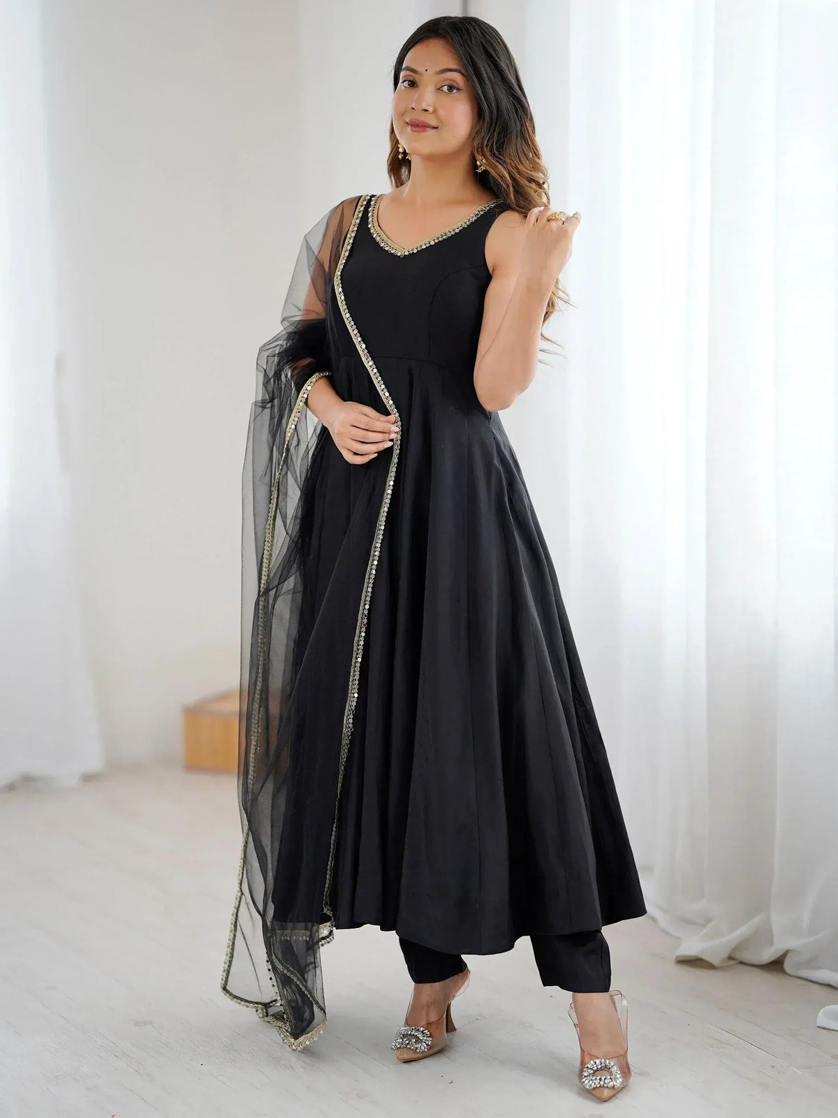 Chanderi Silk Lace Work Festive Wear Anarkali Suit