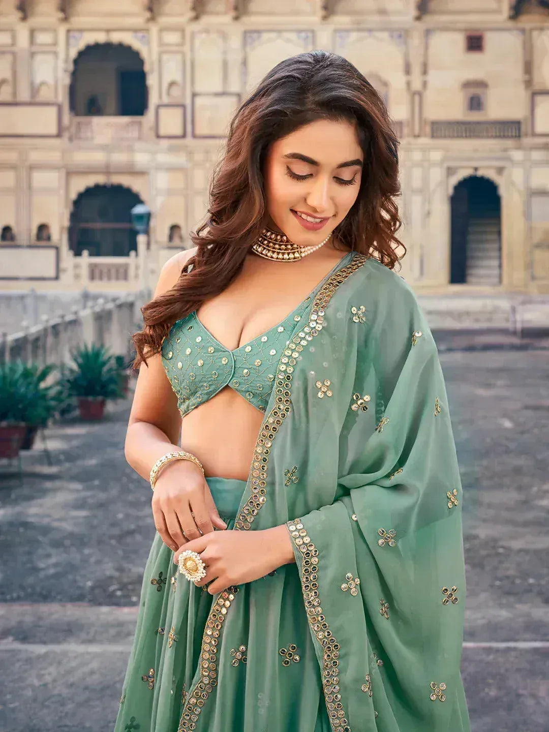 Stunning Georgette Sequins Embroidered Ethnic Event Lehenga Choli