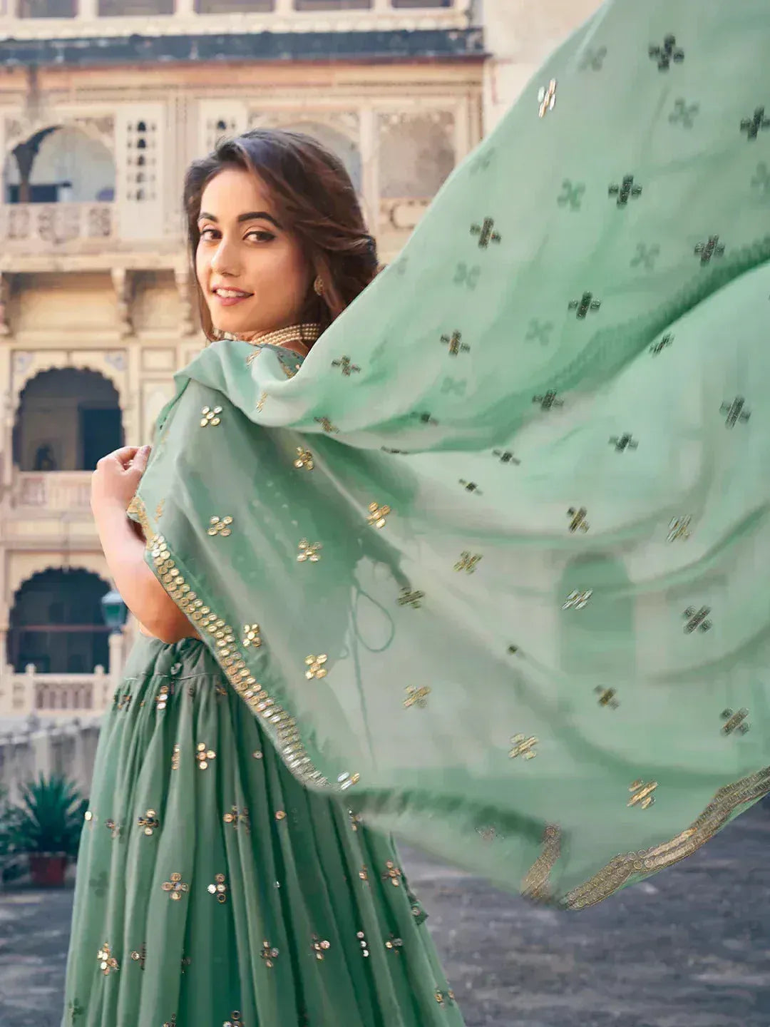 Stunning Georgette Sequins Embroidered Ethnic Event Lehenga Choli