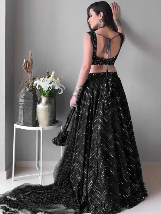 Embellished Sequined Semi-Stitched Lehenga & Blouse With Dupatta