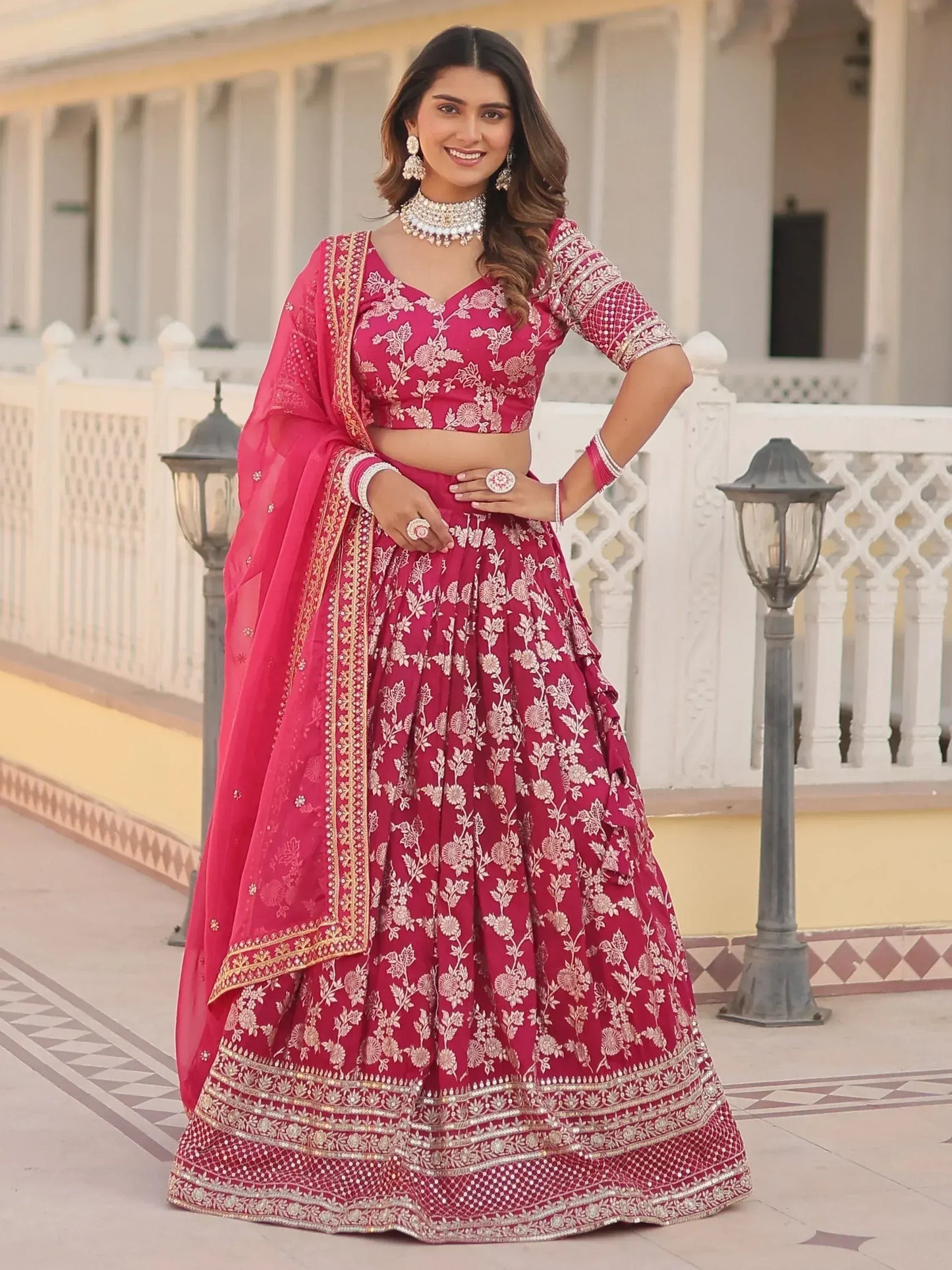 Embroidered Jacquard Reception Ready to Wear Lehenga Choli