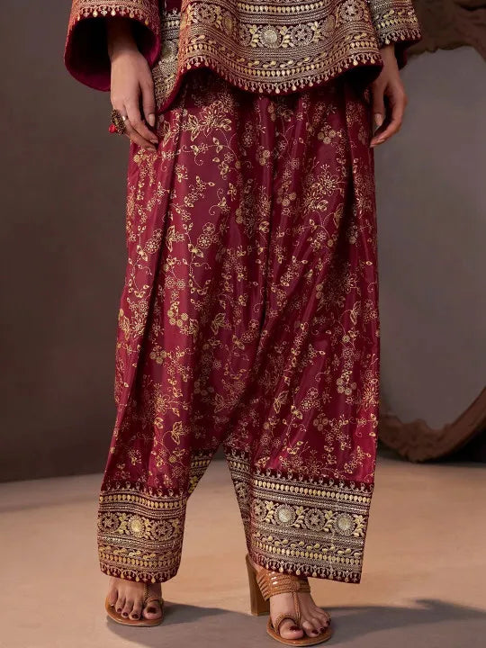 Women Ethnic Motifs Embroidered Regular Velvet Kurta with Farshi & With Dupatta