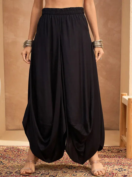 Floral Embroidered Pleated Sequined A-Line Fusion Kurti with Dhoti Pant