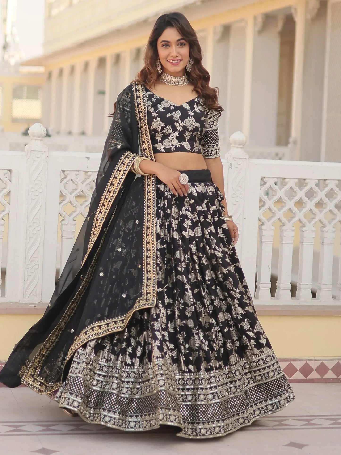 Embroidered Jacquard Reception Ready to Wear Lehenga Choli