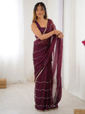 Gorgeous Beads Work Chiffon Saree With Blouse