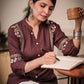 Women Ethnic Motifs Embroidered Mandarin Collar A-Line Tunic