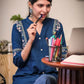Women Ethnic Motifs Embroidered Mandarin Collar A-Line Tunic