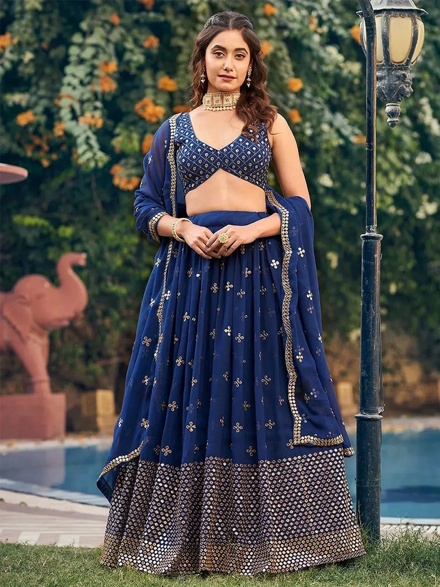 Stunning Georgette Sequins Embroidered Ethnic Event Lehenga Choli