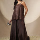 Women Black/Brown Sequin Strappy Top With Flared Pants