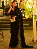 Black Sequins Work Net Party Wear Saree With Blouse