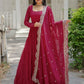 Rani Pink/ Black Georgette Wedding Wear Plain Gown With Dupatta