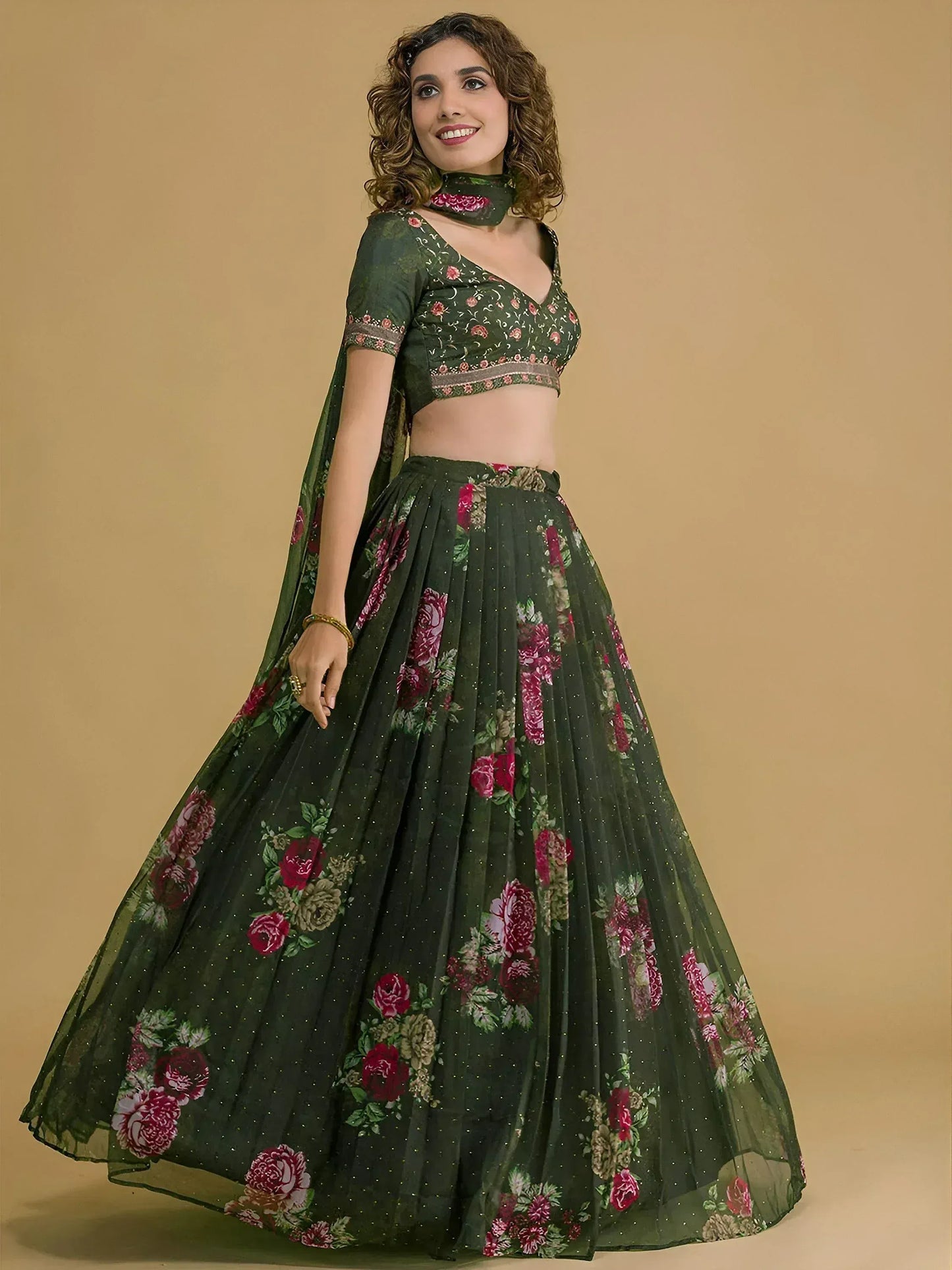 Embroidered Sequinned Semi-Stitched Lehenga & Unstitched Blouse With Dupatta