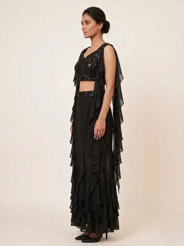 Embellished Indo-Western Women Crop Top Skirt Set