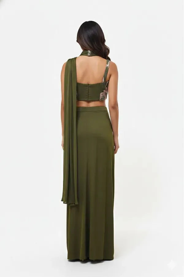 Women Crop Top Skirt Cape Indo Western Set