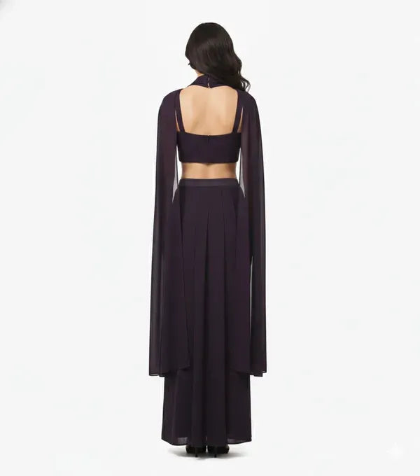 Women Crop Top Skirt Cape Indo Western Set