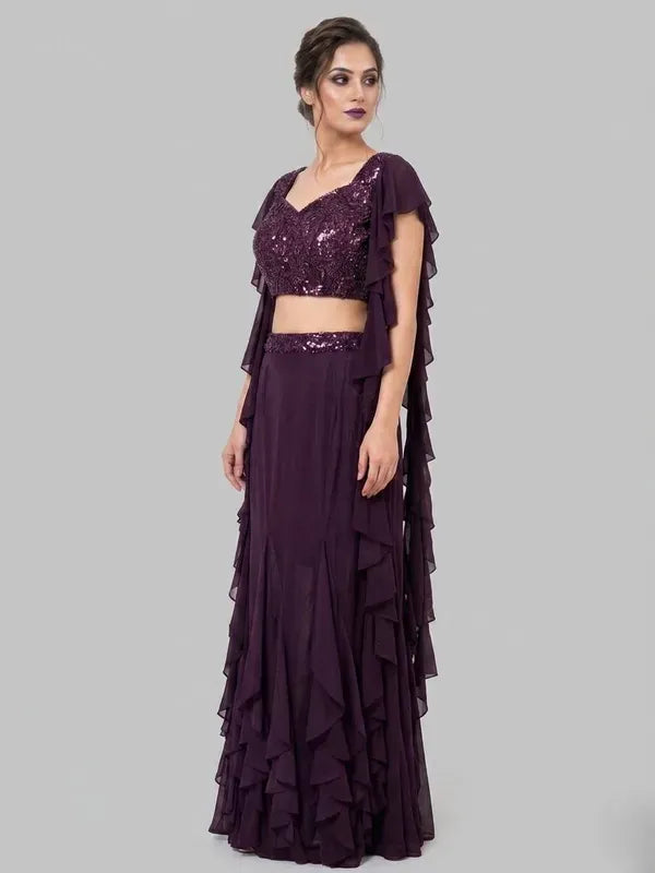 Embellished Indo-Western Women Crop Top Skirt Set