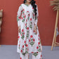 Dazzling Pink Floral Printed Cotton Casual Wear Kurti With Pant