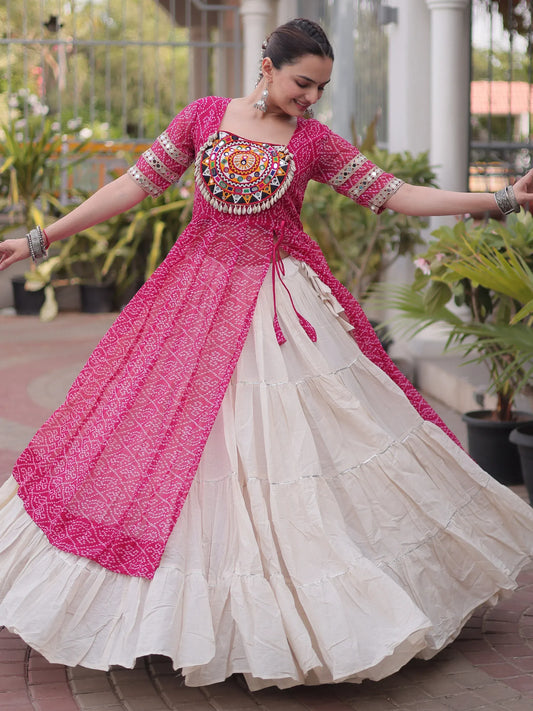Bandhani Printed Navratri Wear Lehenga With Kurti