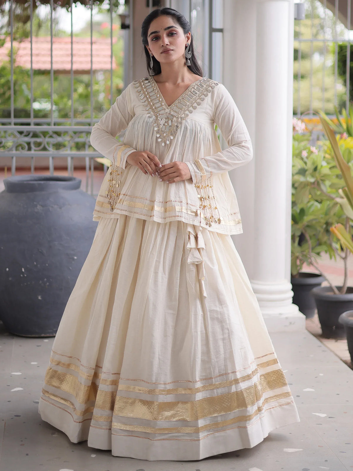 Green Gota-Laced Navratri Wear Lehenga With Peplum Top