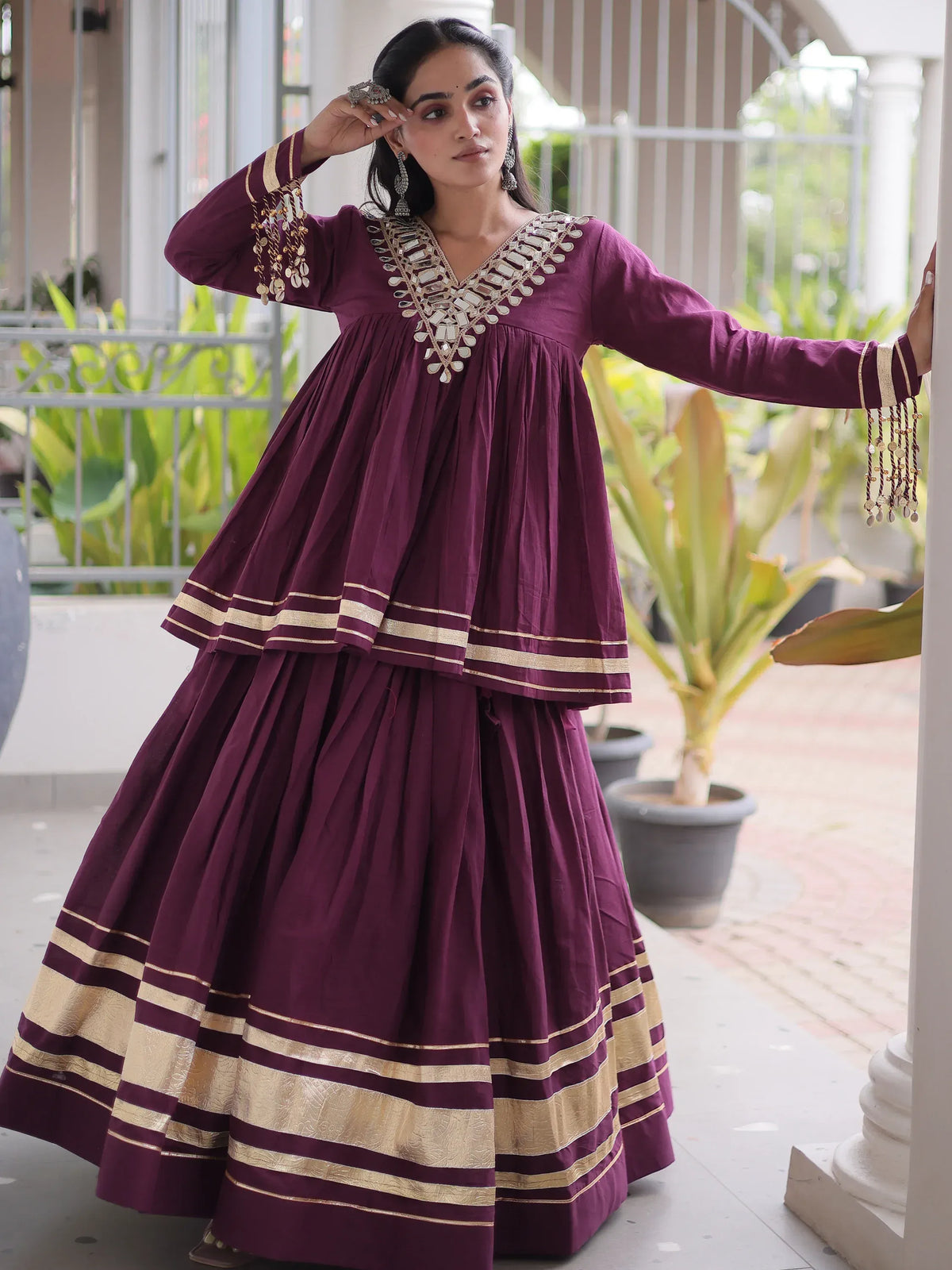 Green Gota-Laced Navratri Wear Lehenga With Peplum Top