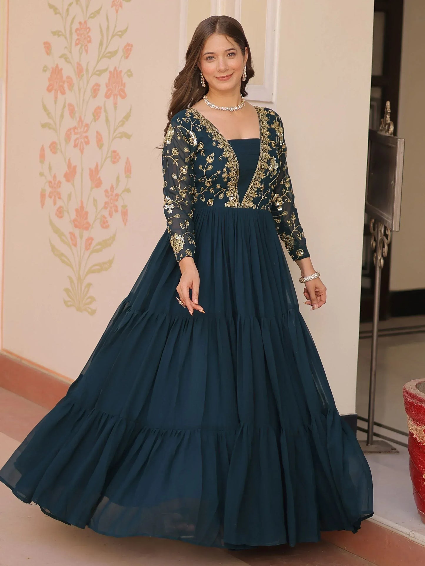 Beautiful Sequins Embroidered Festival Wear Gown