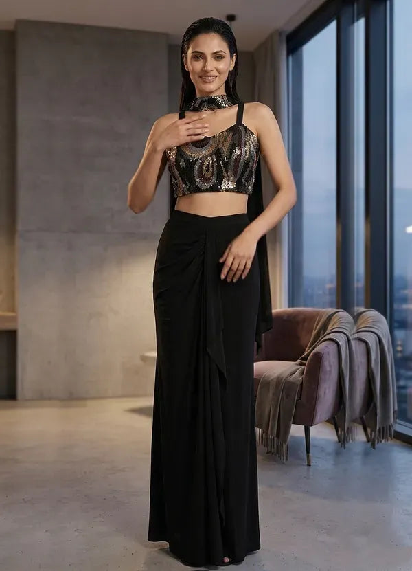 Lycra Black Designer Premium Ensemble Skirt Set Partywear