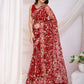 Thread Embroidered Net Party Wear Saree With Blouse - Black, Maroon, Rani Pink