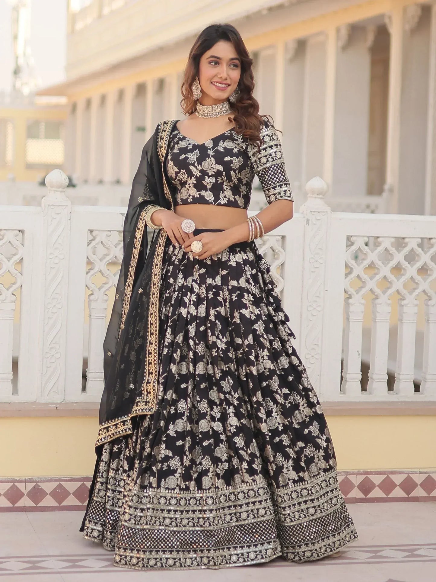 Embroidered Jacquard Reception Ready to Wear Lehenga Choli