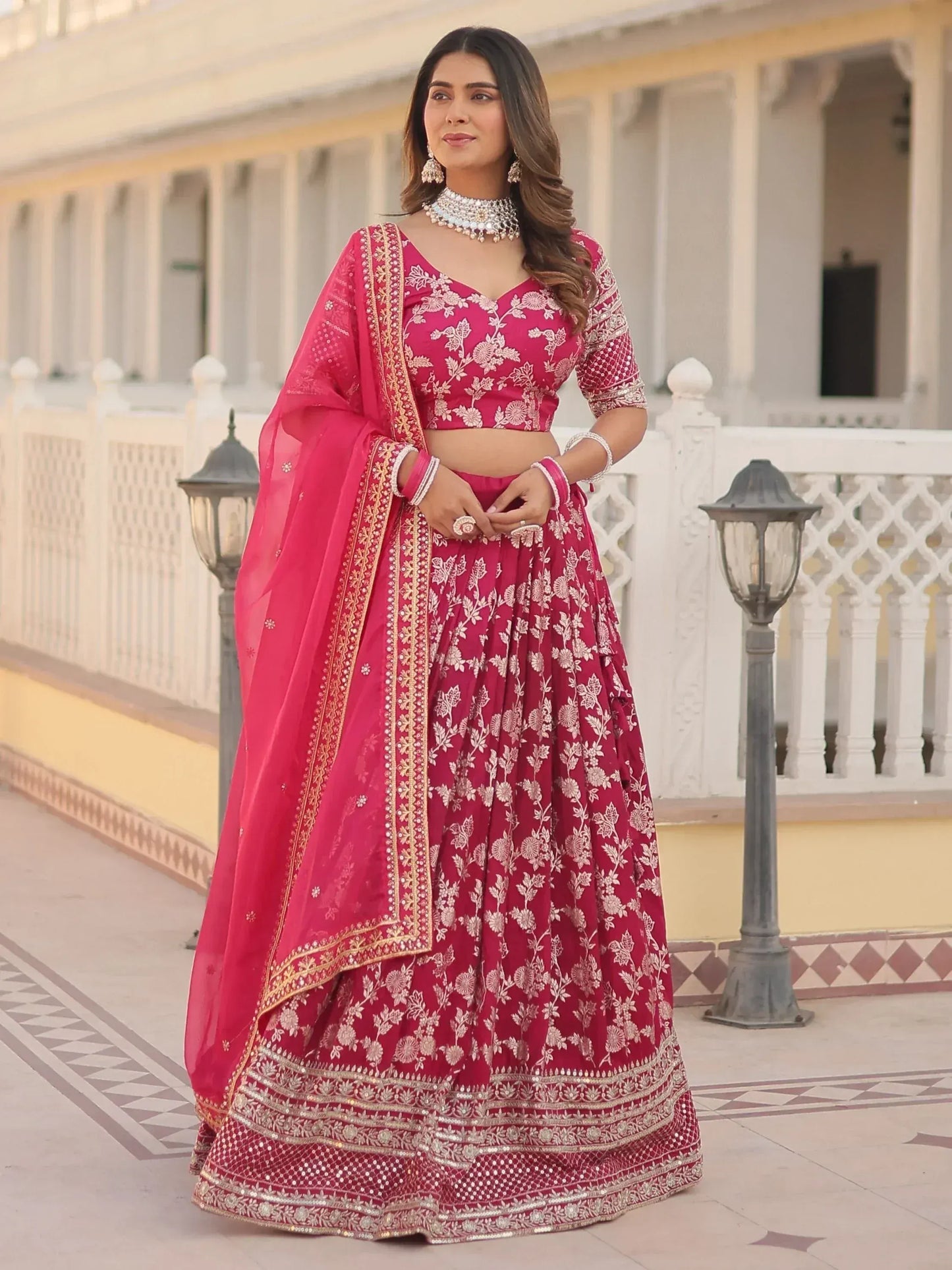 Embroidered Jacquard Reception Ready to Wear Lehenga Choli