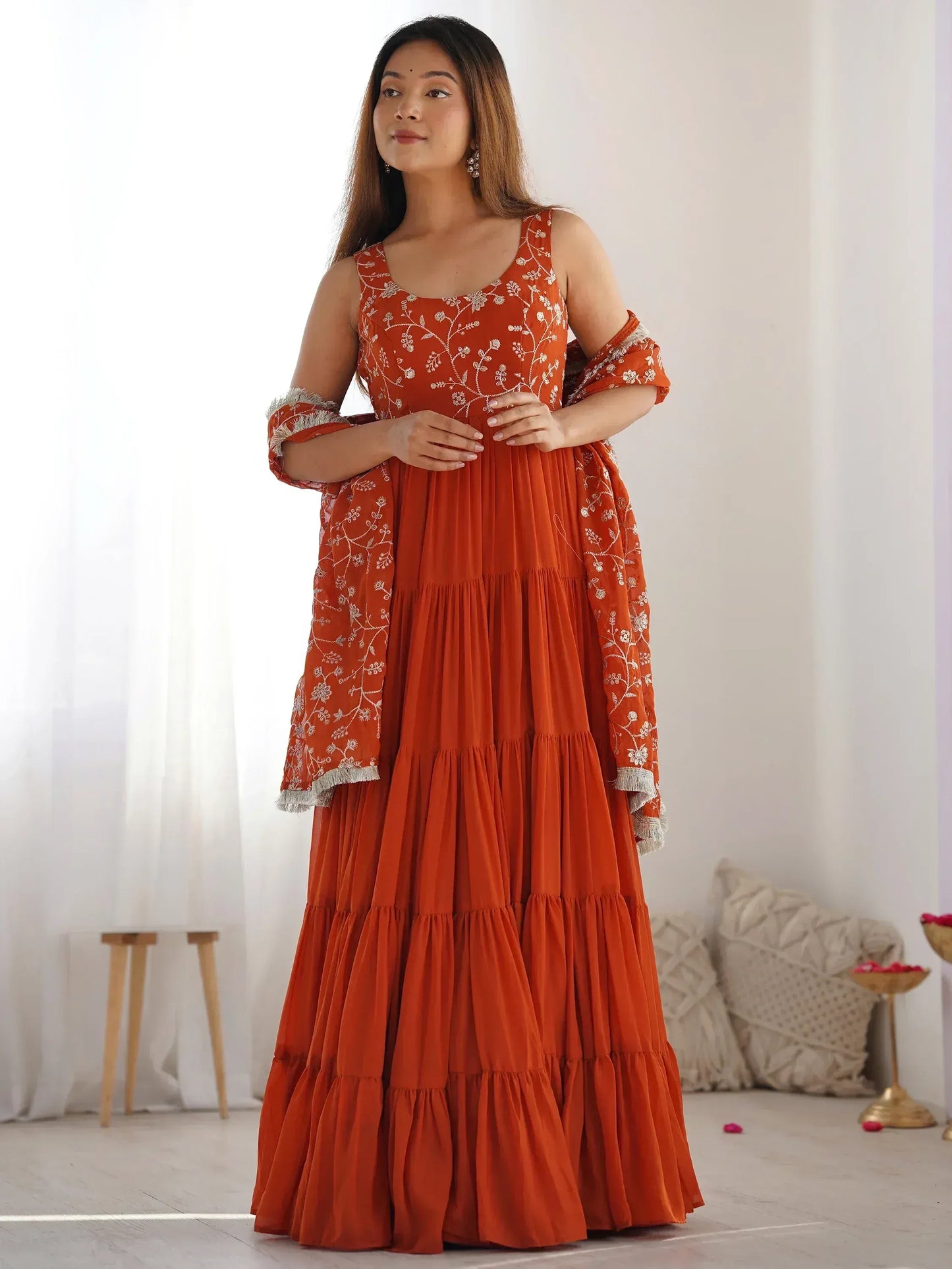 Embroidered Georgette Anarkali Gown With Dupatta