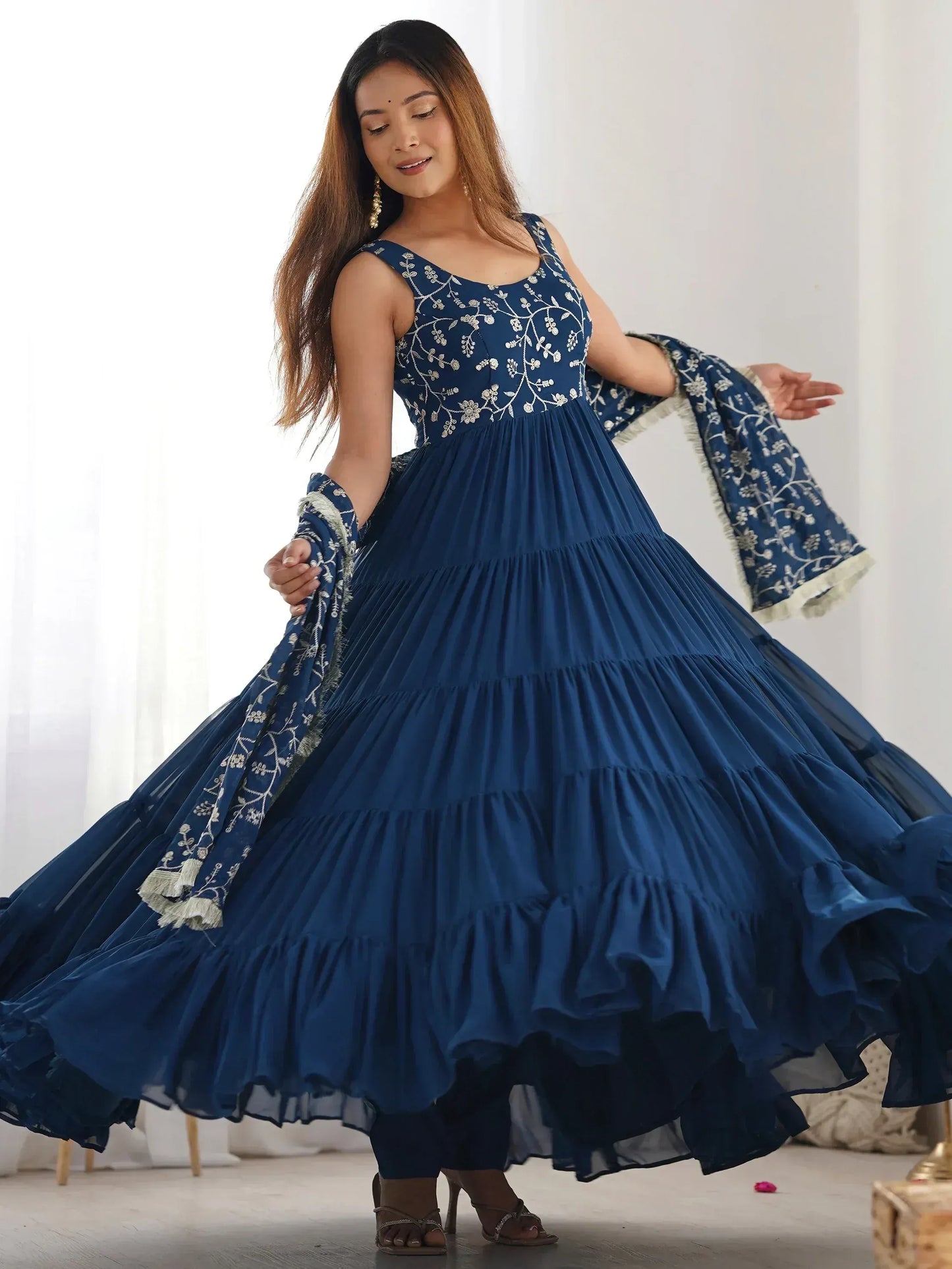 Embroidered Georgette Anarkali Gown With Dupatta