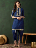 Embellished Mirror Work Roman Silk Tunic With Dhoti Pant