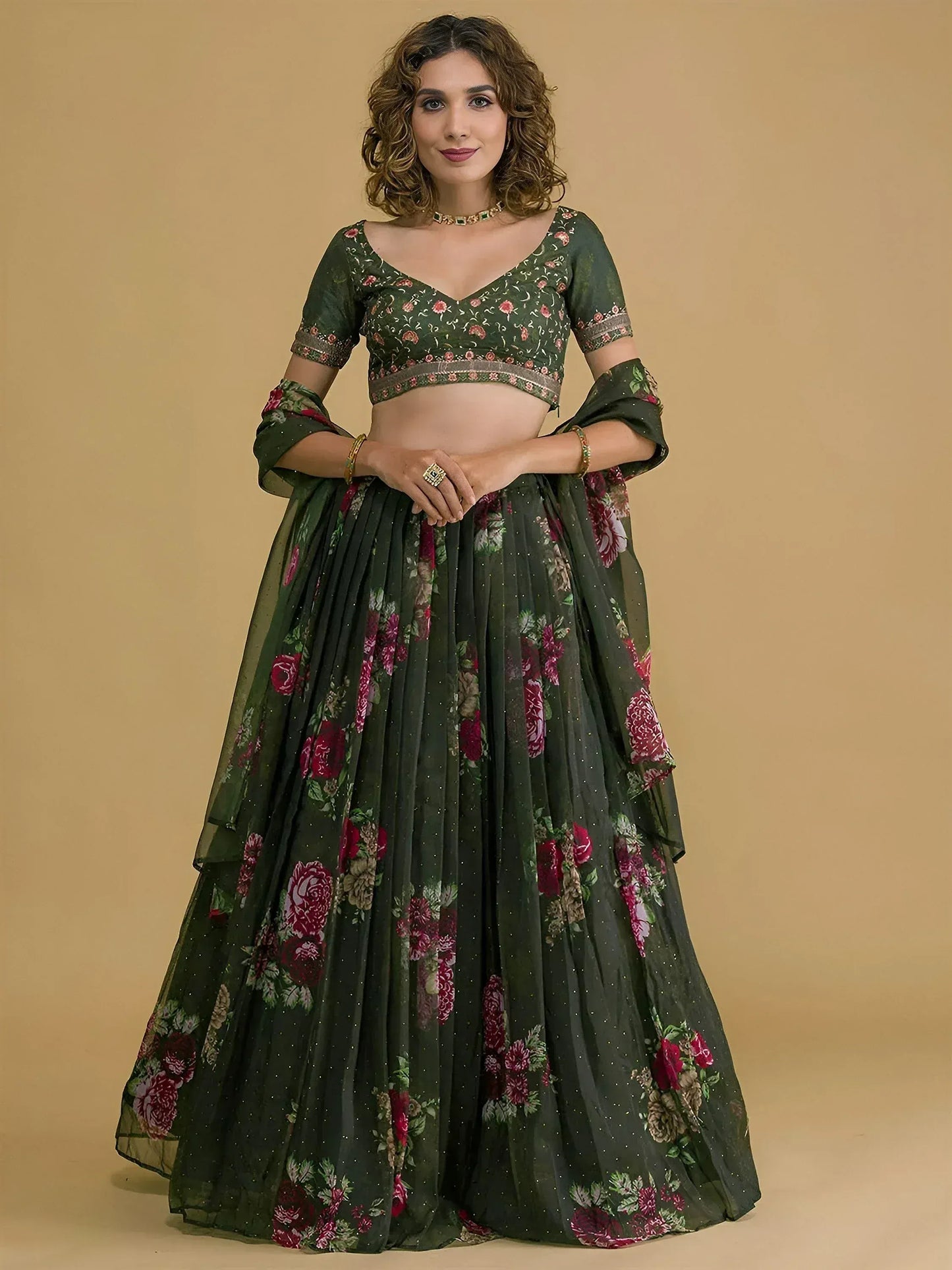Embroidered Sequinned Semi-Stitched Lehenga & Unstitched Blouse With Dupatta