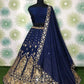Navy Blue Mirror Work Embroidered Taffeta Wedding Wear Lehenga Choli