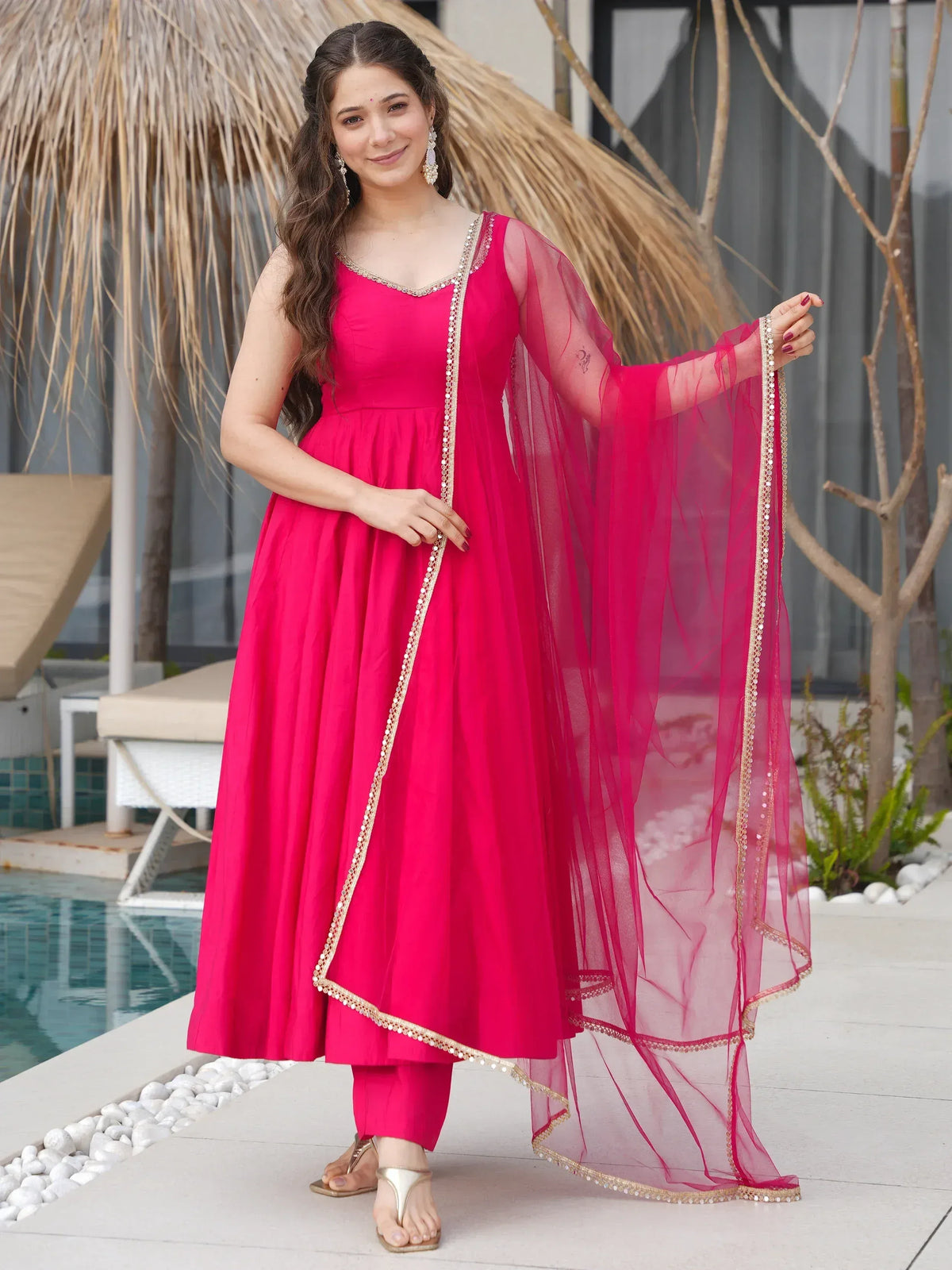 Chanderi Silk Lace Work Festive Wear Anarkali Suit