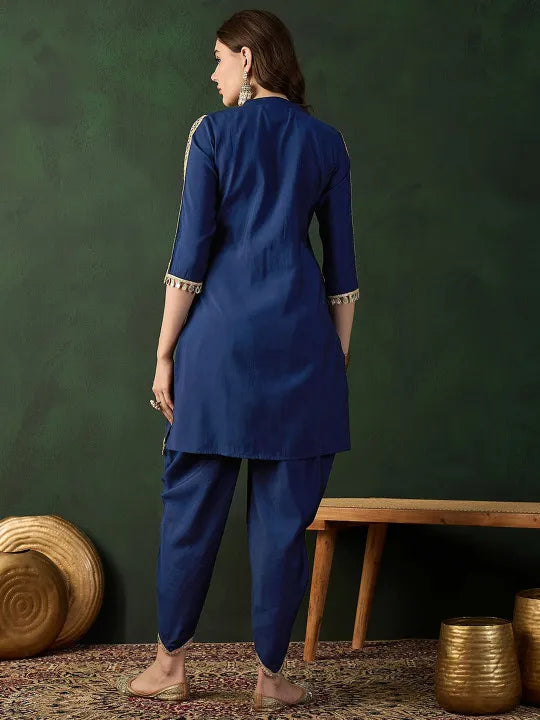 Embellished Mirror Work Roman Silk Tunic With Dhoti Pant