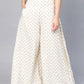 White Ethnic Motif Printed Rayon Flared Women Palazzo With One Pocket