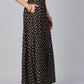 Black Ethnic Motif Printed Rayon Flared Women Palazzo With One Pocket