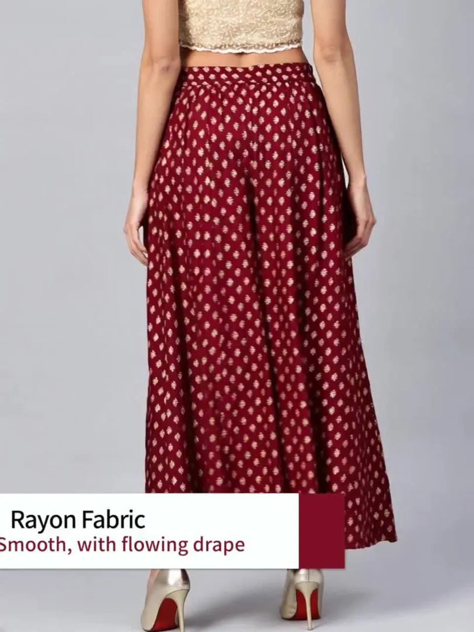 Maroon Ethnic Motif Printed Rayon Flared Women Palazzo With One Pocket