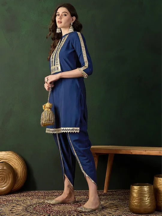 Embellished Mirror Work Roman Silk Tunic With Dhoti Pant